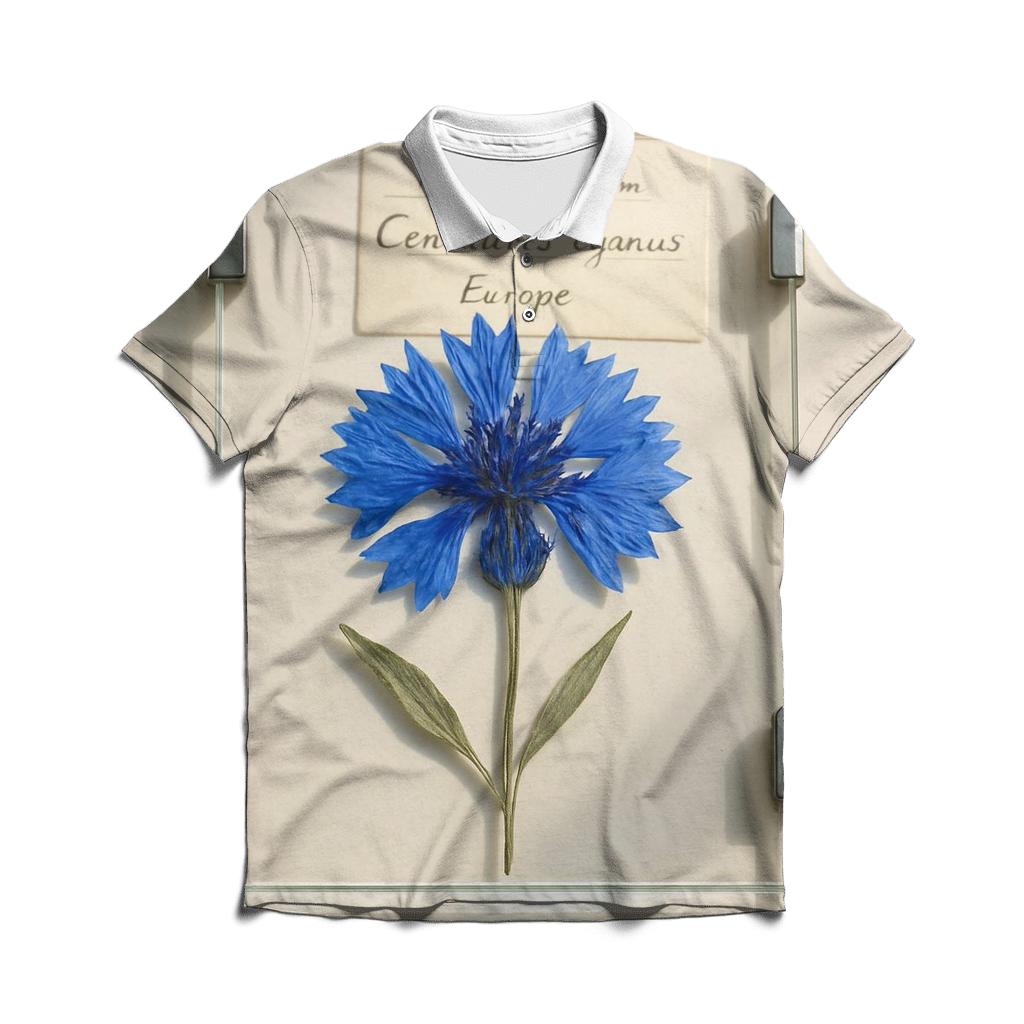 Blue Cornflower Pressed Between Herbarium Glass Plates casual sports polo shirts