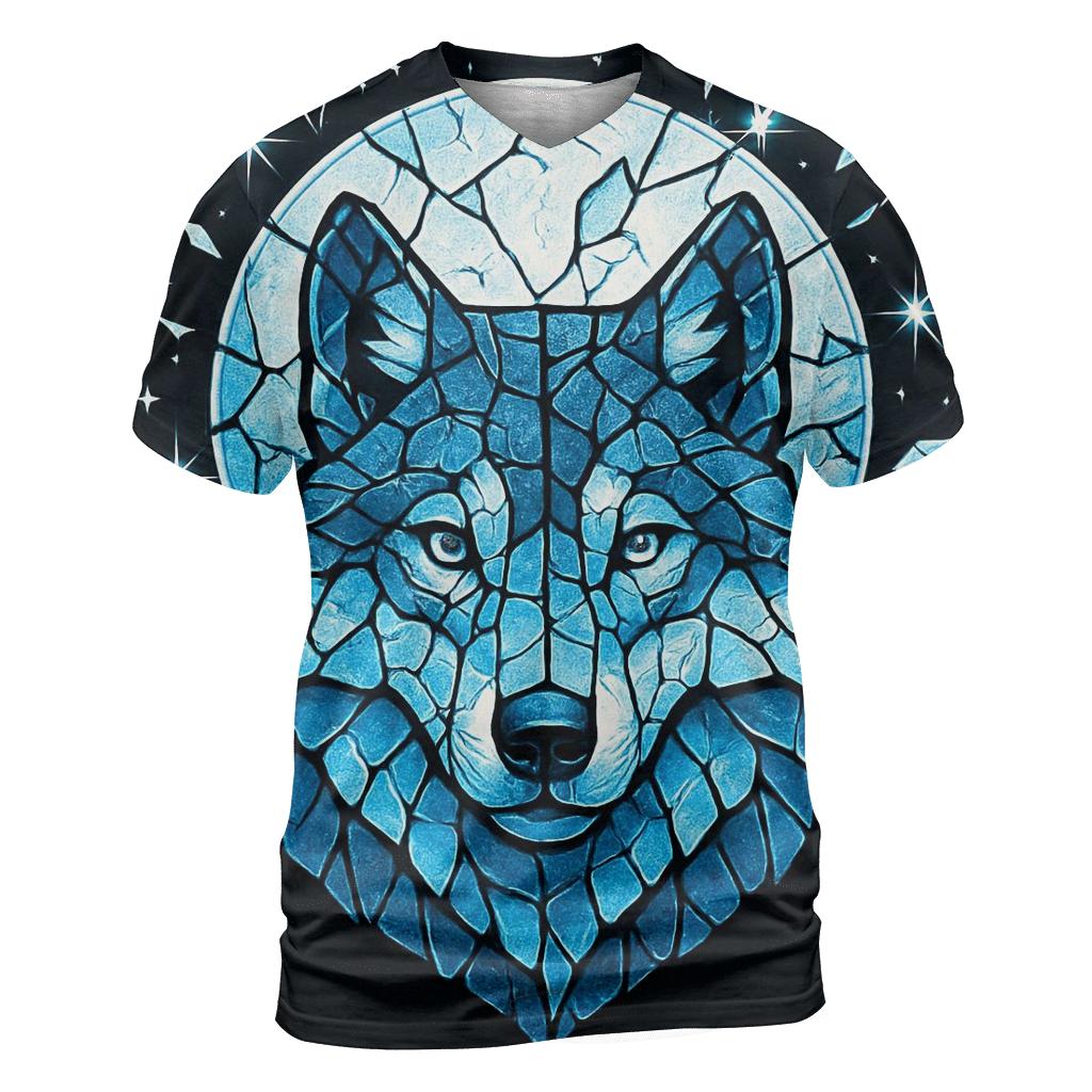 Lunar Glass Sentinel Wolf creative print fashion shirts