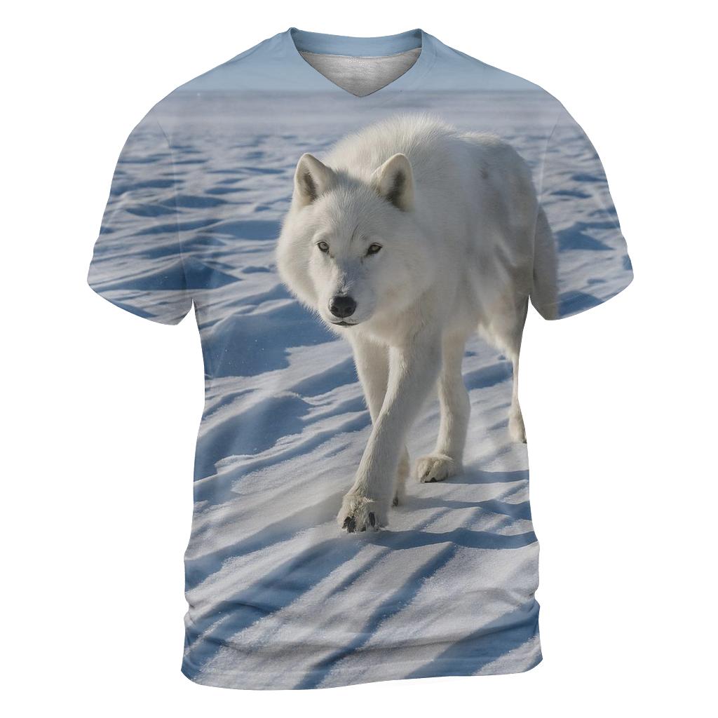 Arctic Wolf Crossing A Wind Carved Sastrugi Field trendy printed shirt styles