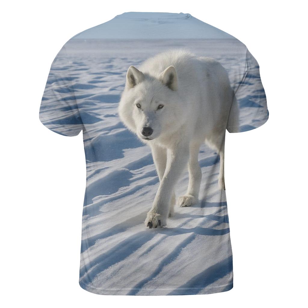 Arctic Wolf Crossing A Wind Carved Sastrugi Field trendy printed shirt styles