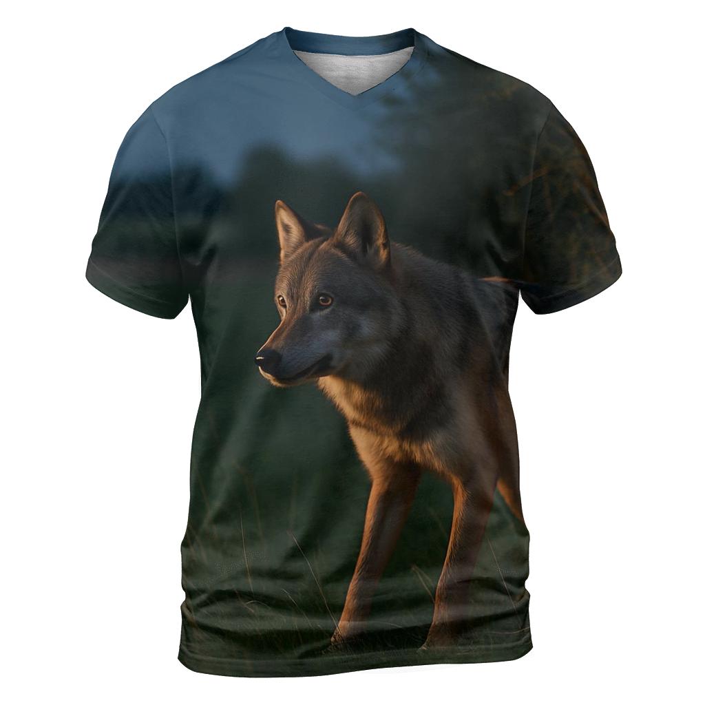 Wolf At The Edge Of Rewilded Farmland At Night creative print fashion shirts