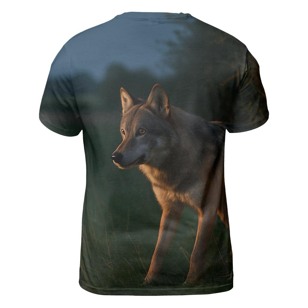 Wolf At The Edge Of Rewilded Farmland At Night creative print fashion shirts