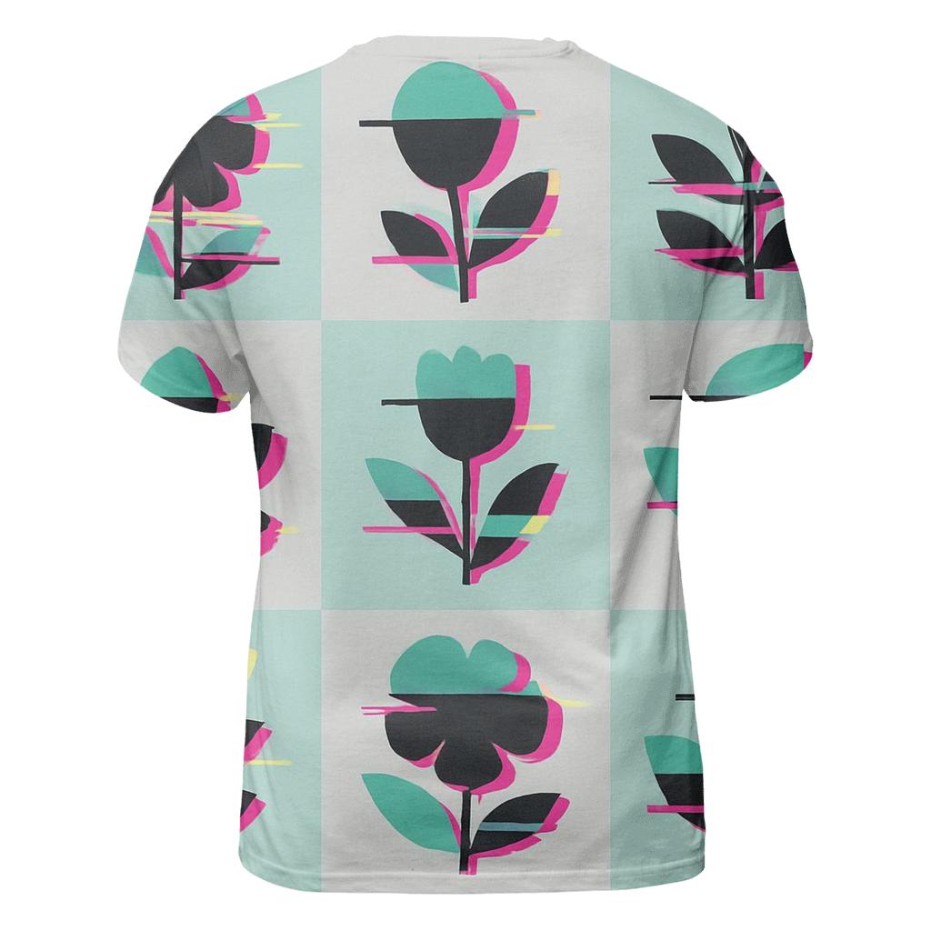 Retro Glitch Botanical Grid statement graphic shirts