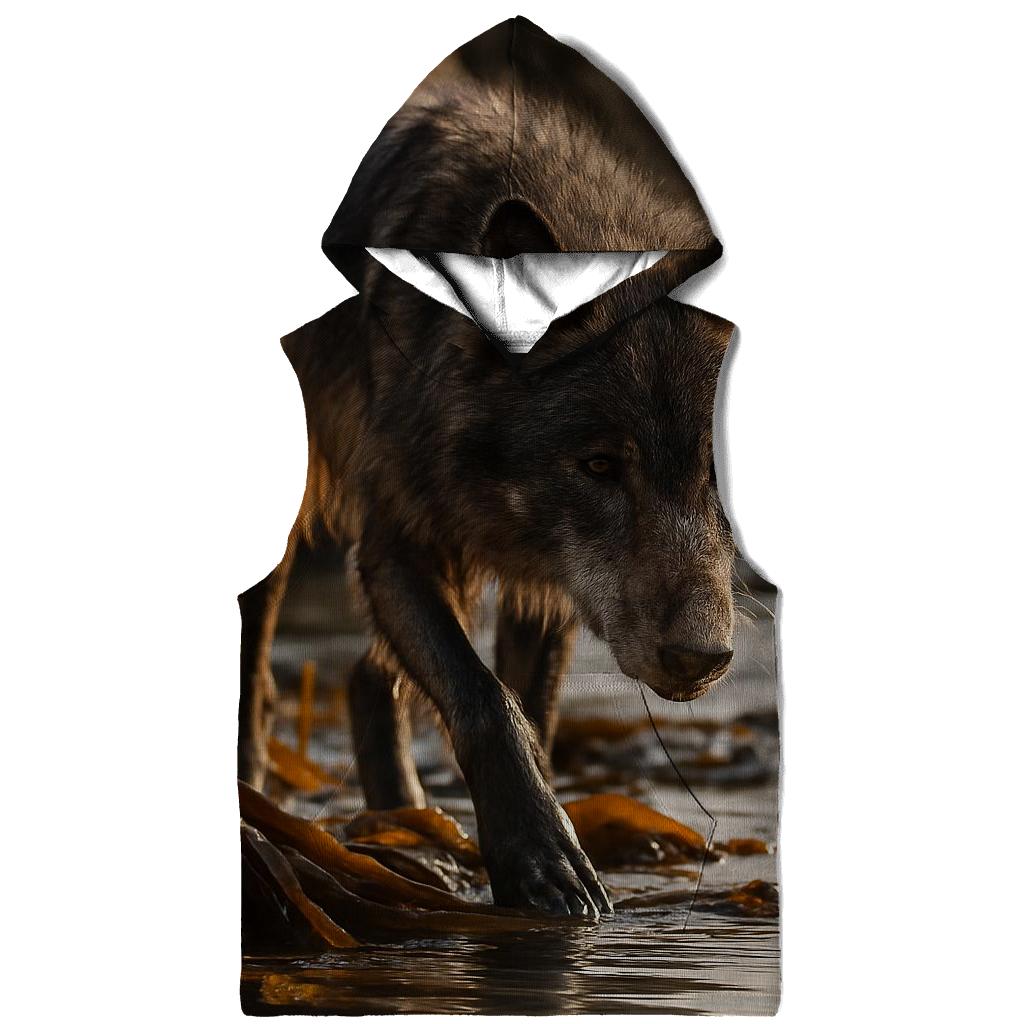 Coastal Wolf Foraging Among Kelp And Tide Pools hoodies fashion