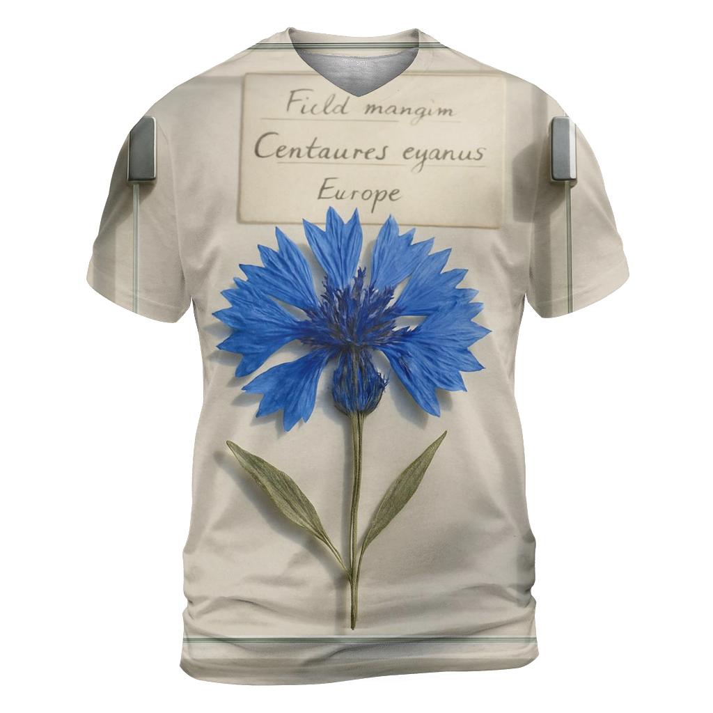 Blue Cornflower Pressed Between Herbarium Glass Plates artistic all-over print tops