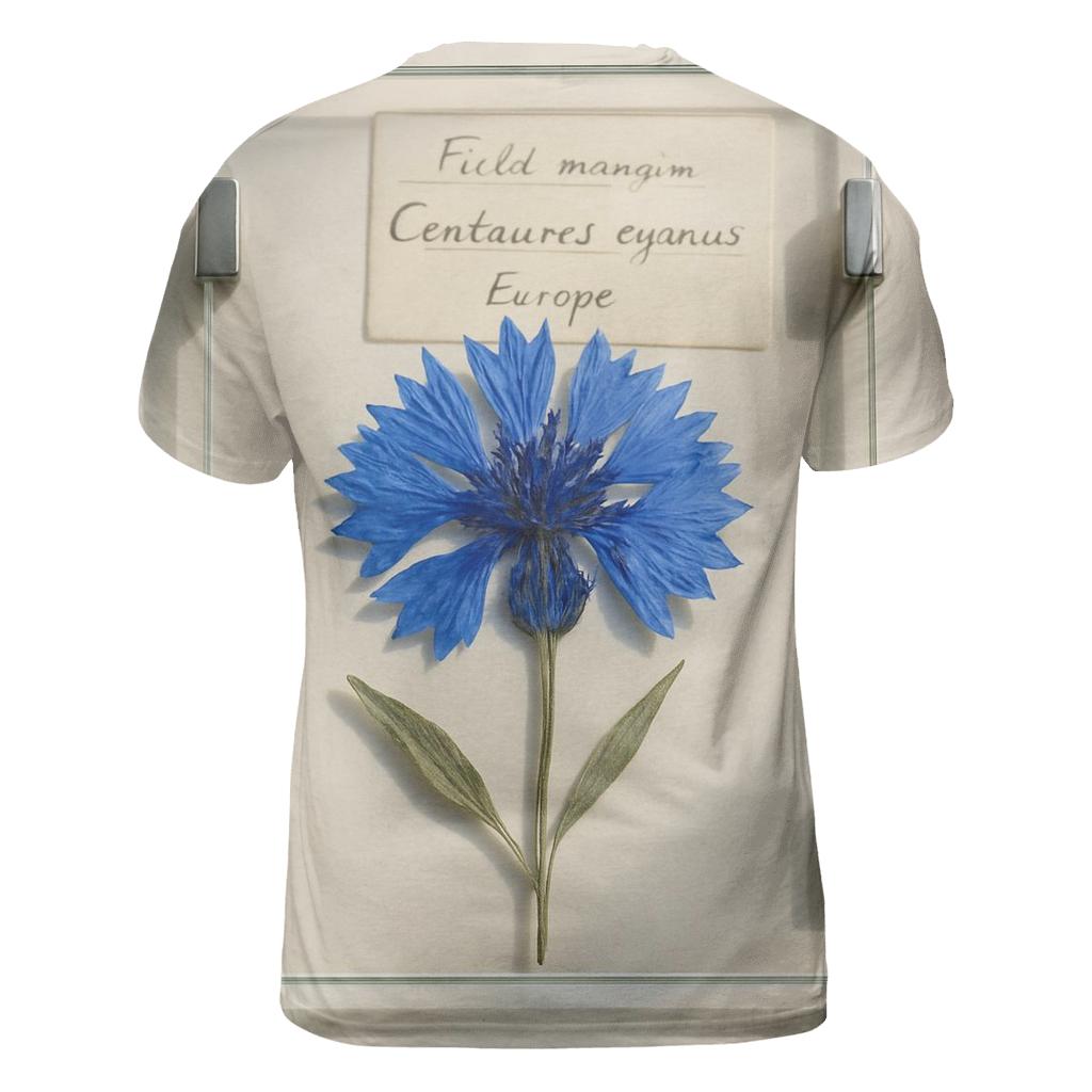 Blue Cornflower Pressed Between Herbarium Glass Plates artistic all-over print tops
