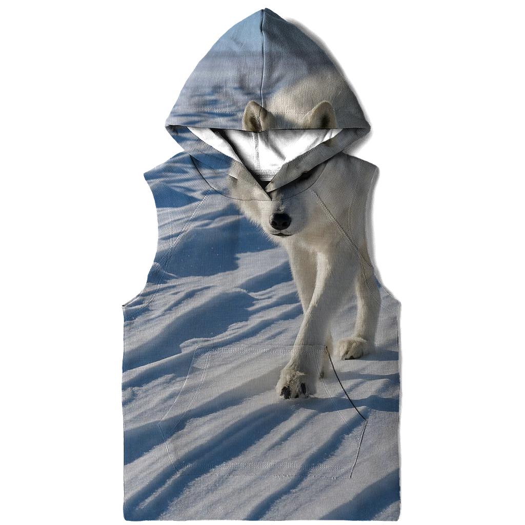 Arctic Wolf Crossing A Wind Carved Sastrugi Field lightweight hoodies