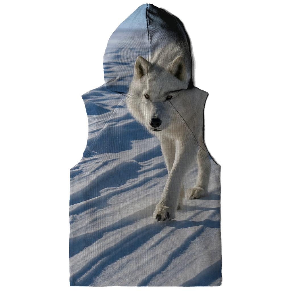 Arctic Wolf Crossing A Wind Carved Sastrugi Field lightweight hoodies