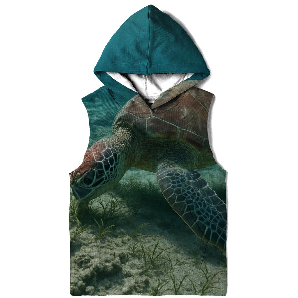 Reef Window Green Sea Turtle embroidered hoodies