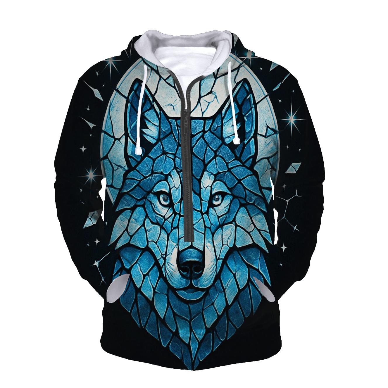 Lunar Glass Sentinel Wolf hoodie designs