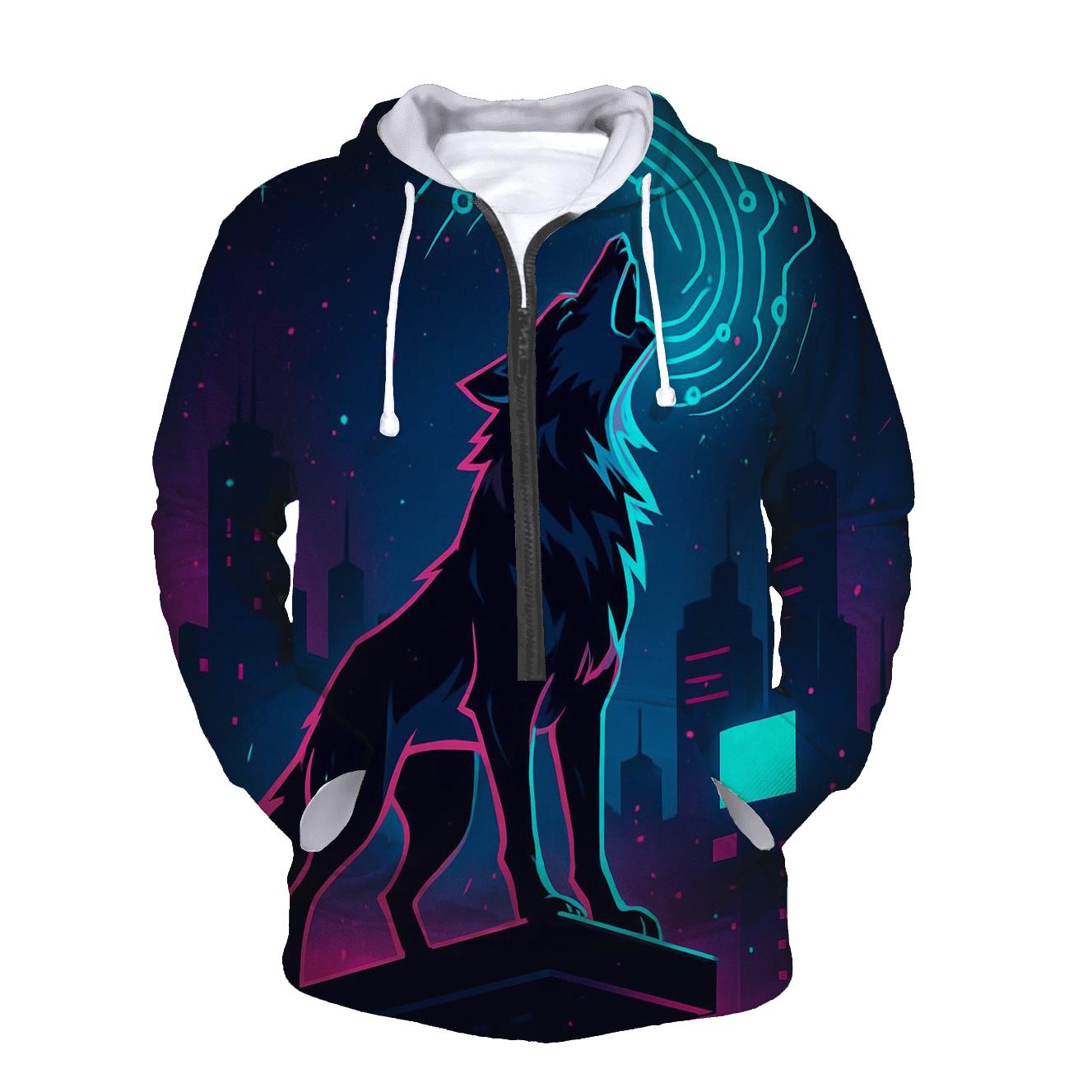 Neon Circuit Howl Wolf premium hoodies