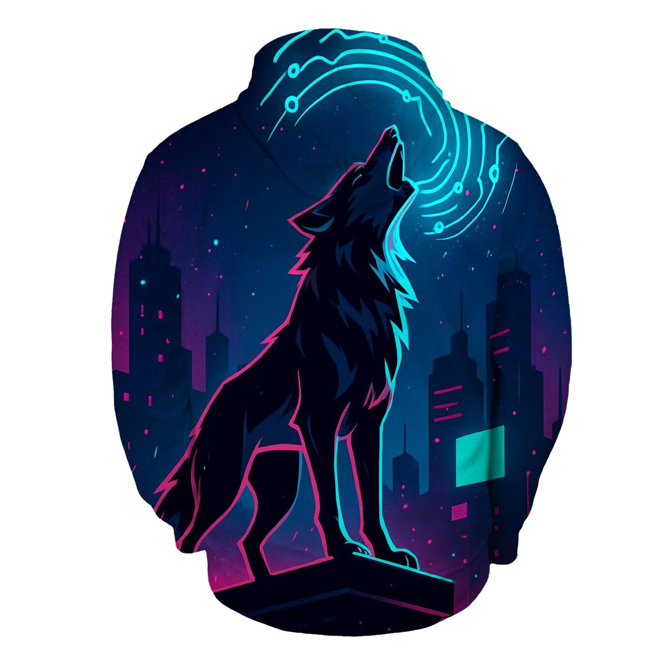 Neon Circuit Howl Wolf premium hoodies