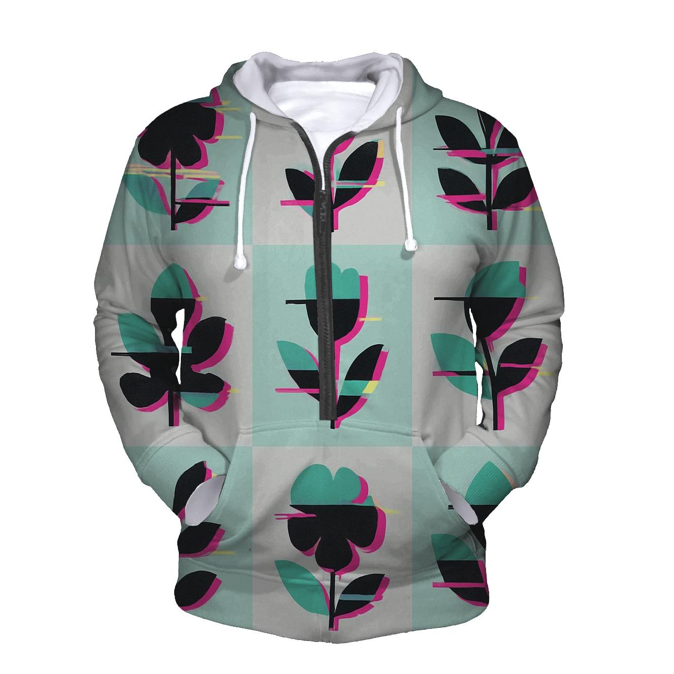 Retro Glitch Botanical Grid heavyweight hoodies