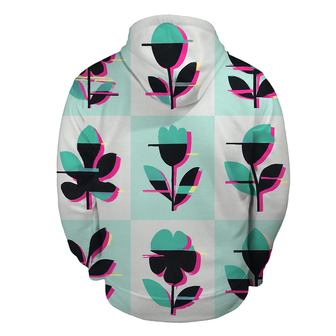 Retro Glitch Botanical Grid heavyweight hoodies
