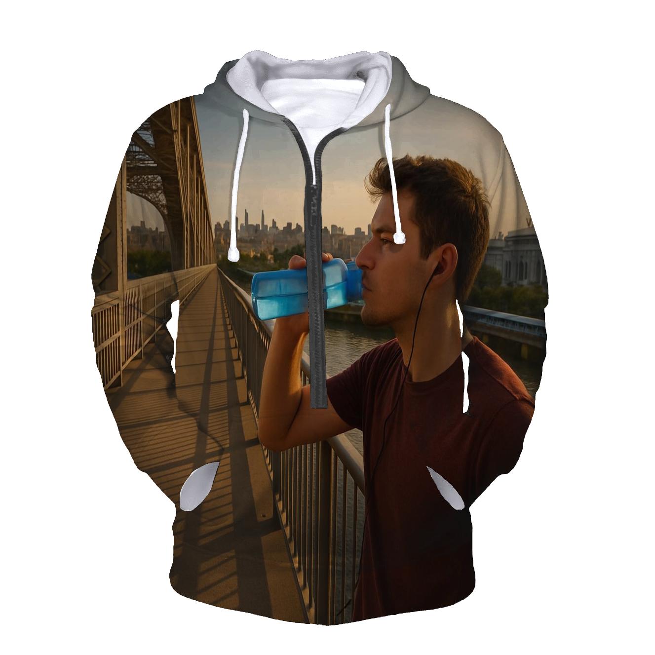Harlem River Golden Hour From The High Bridge Walkway embroidered hoodies