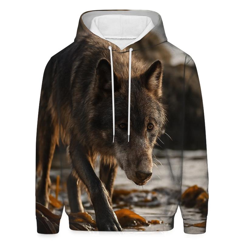 Coastal Wolf Foraging Among Kelp And Tide Pools hoodie styles