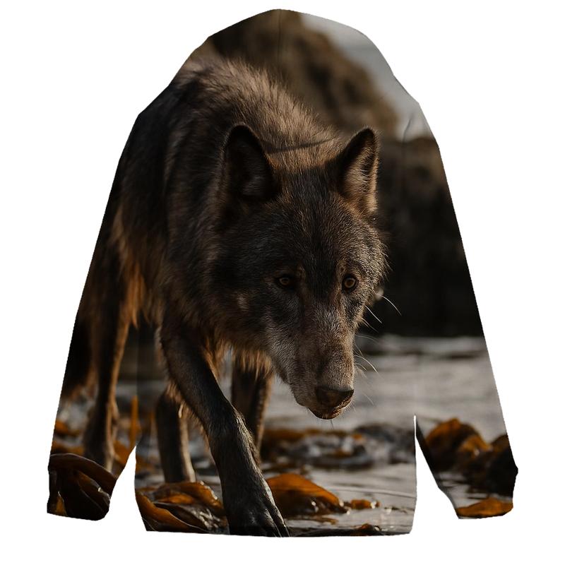 Coastal Wolf Foraging Among Kelp And Tide Pools hoodie styles