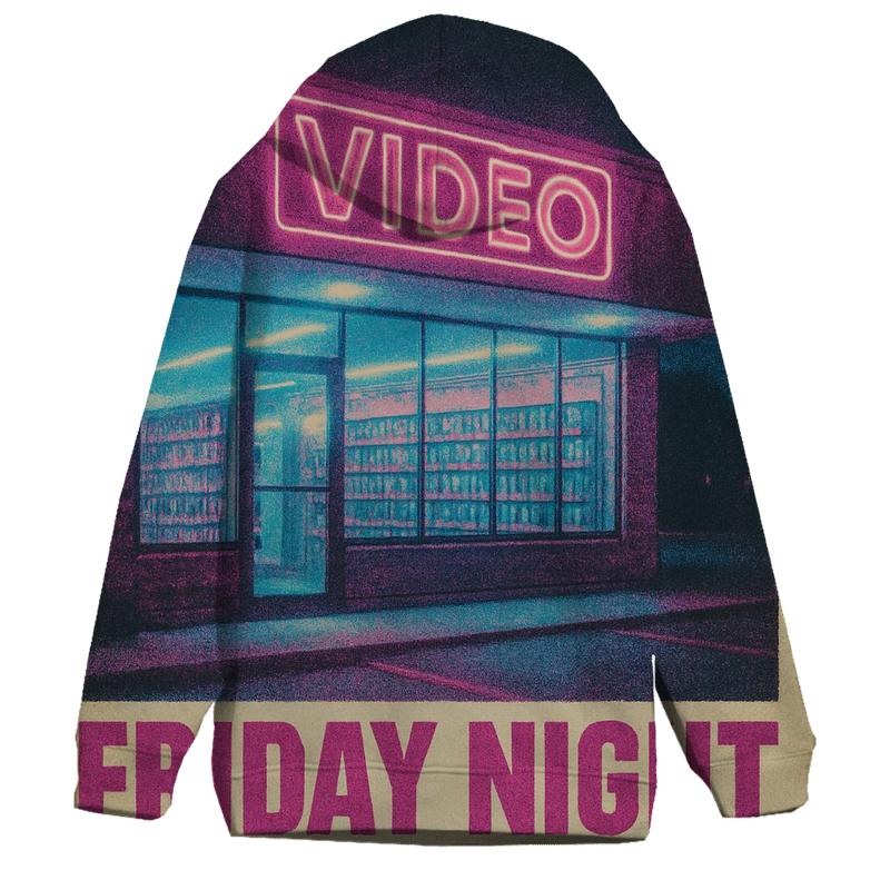 Worn 1980s Video Rental Night Poster zip-up hoodies