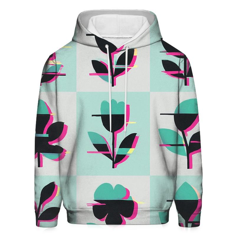 Retro Glitch Botanical Grid hoodie designs