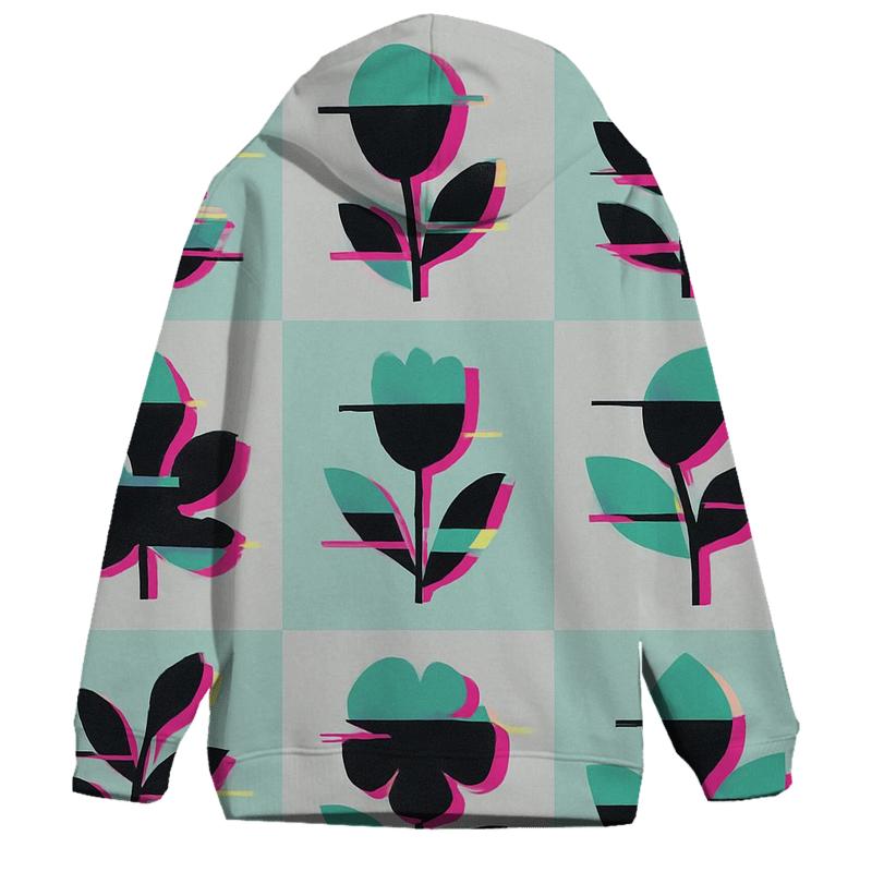Retro Glitch Botanical Grid hoodie designs