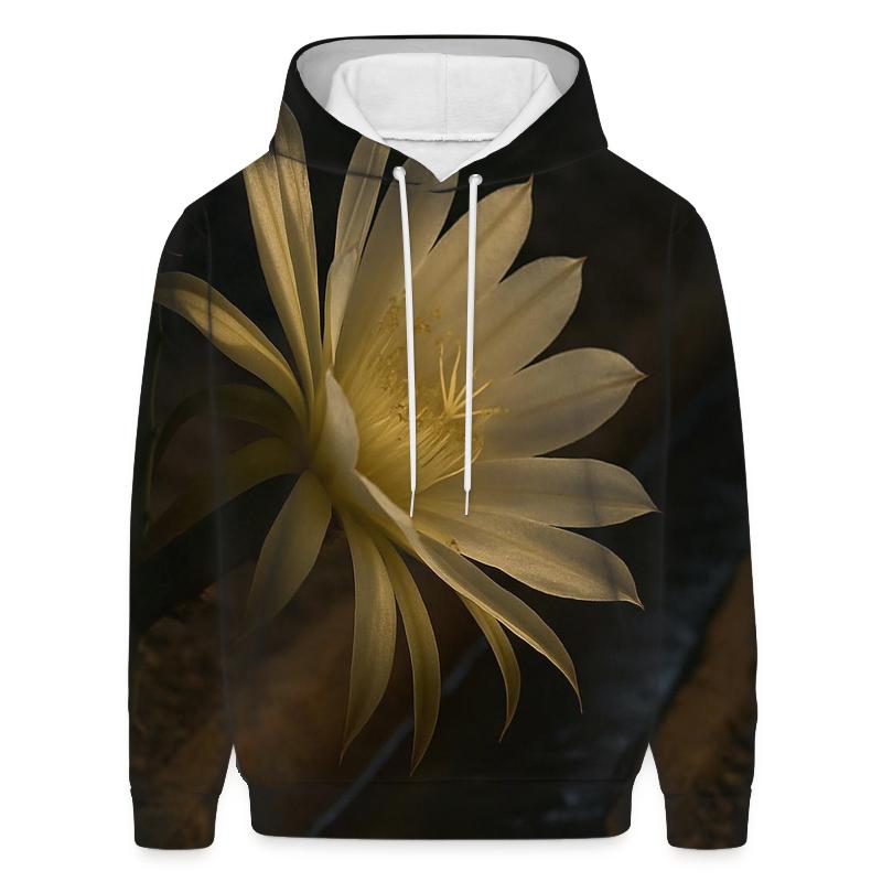 Night Blooming Cereus Opening Beside A Clay Irrigation Channel premium hoodies