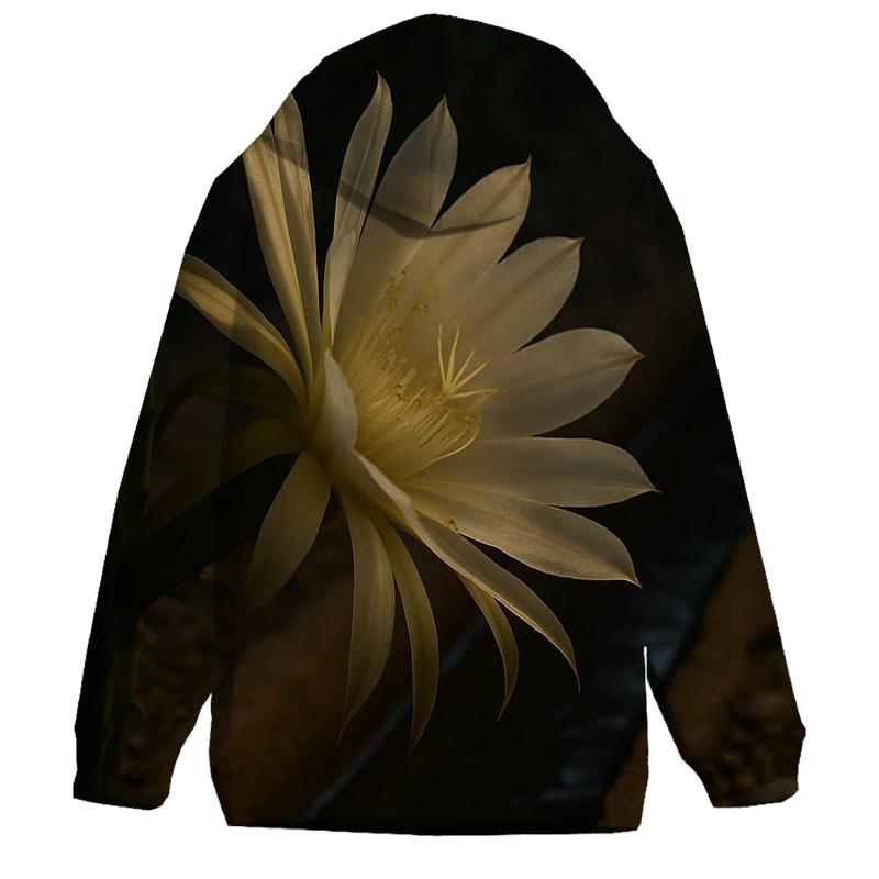 Night Blooming Cereus Opening Beside A Clay Irrigation Channel premium hoodies