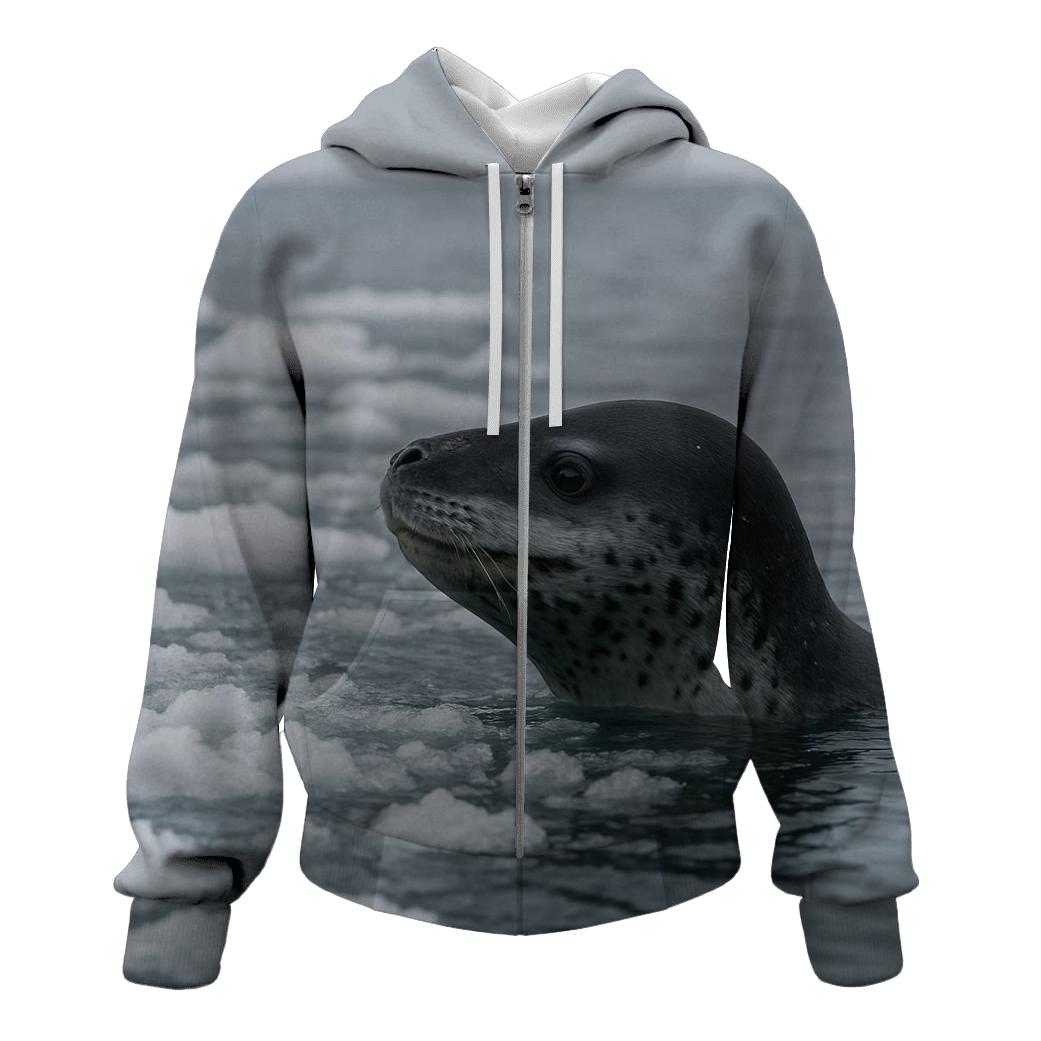 Ice Edge Sentinel Leopard Seal zip-up hoodies