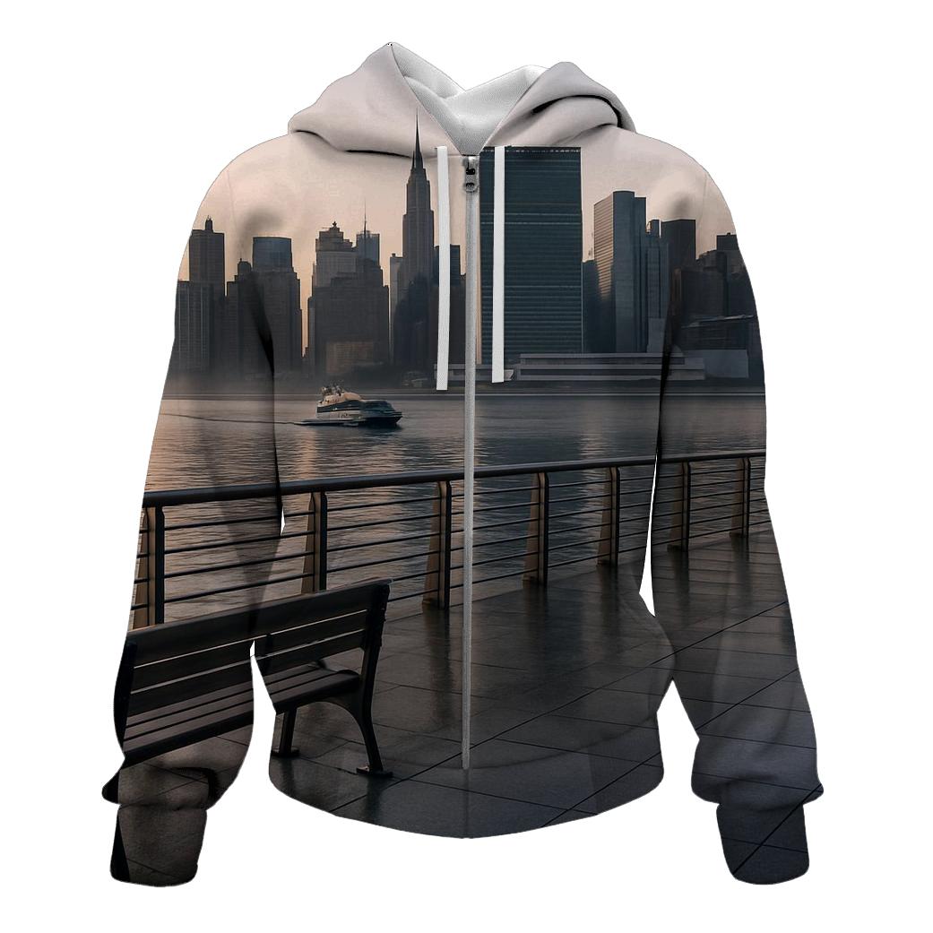 Gantry Plaza Dawn With The Manhattan Grid Waking Up graphic hoodies
