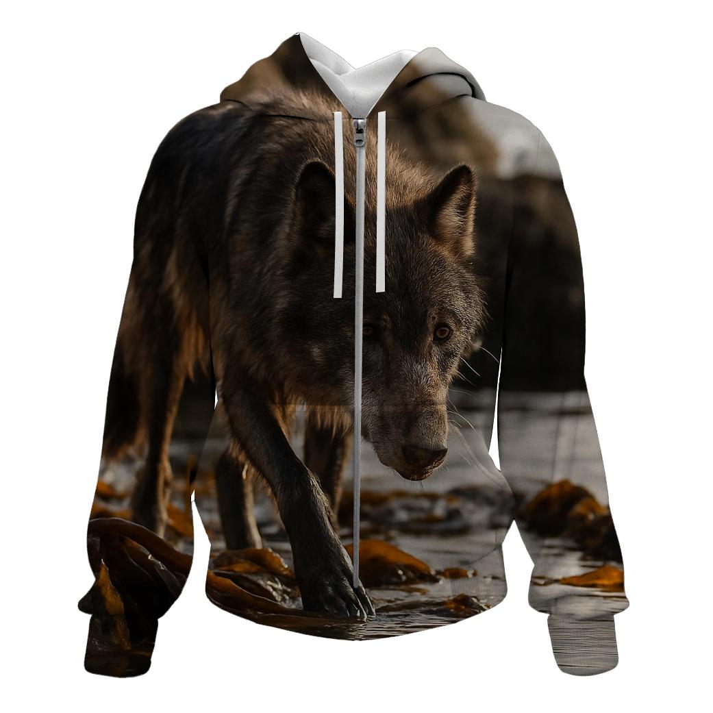 Coastal Wolf Foraging Among Kelp And Tide Pools lightweight hoodies