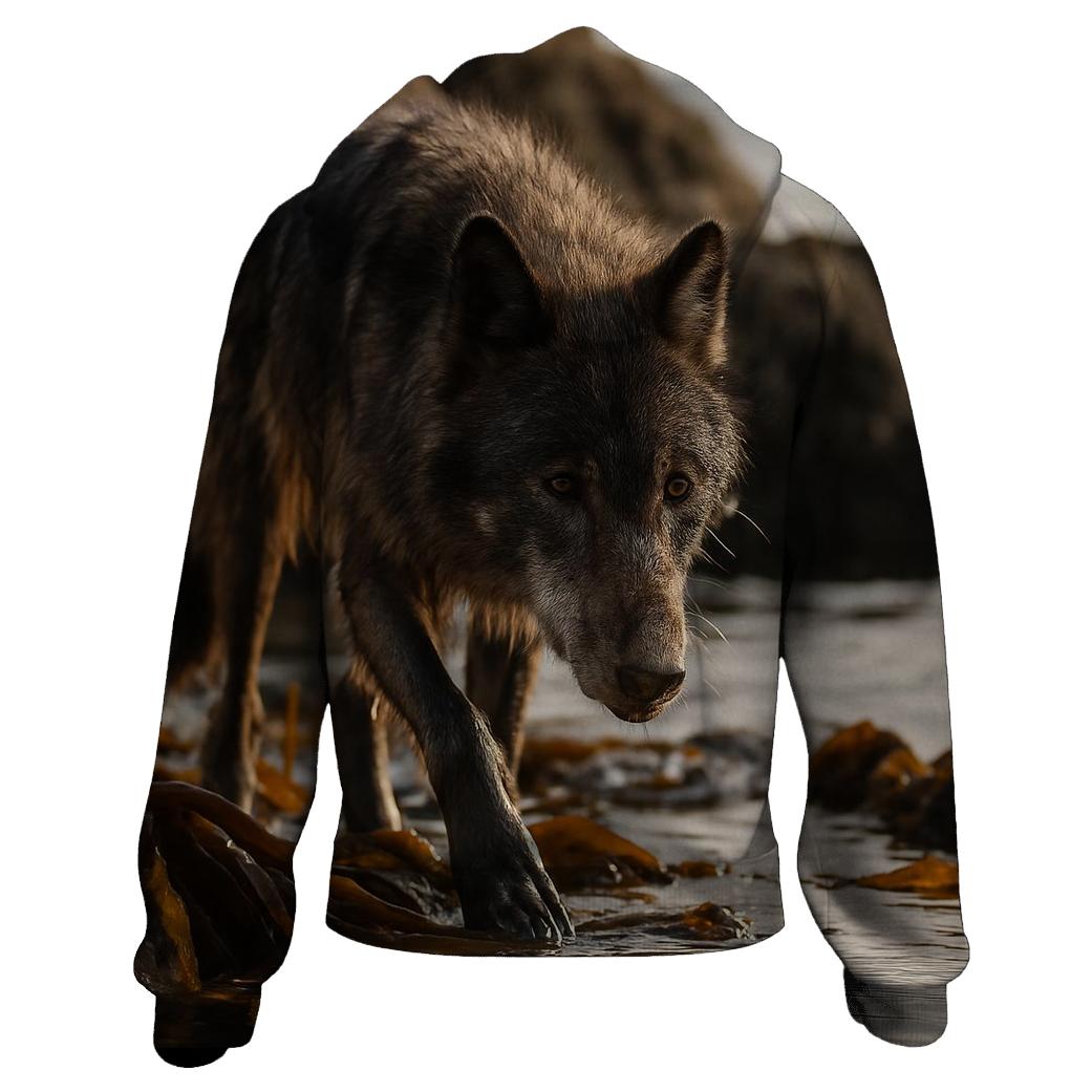 Coastal Wolf Foraging Among Kelp And Tide Pools lightweight hoodies
