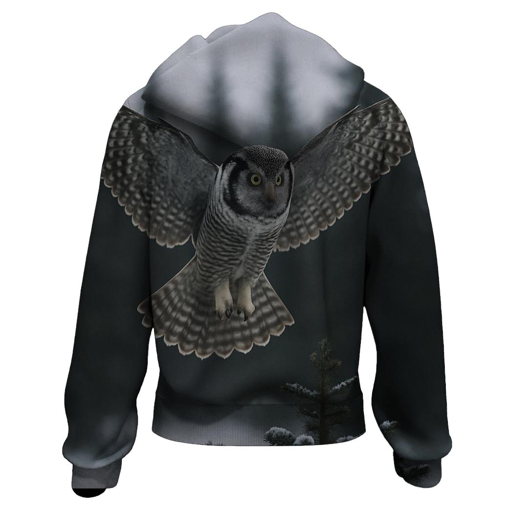 Boreal Hover Northern Hawk Owl zip-up hoodies