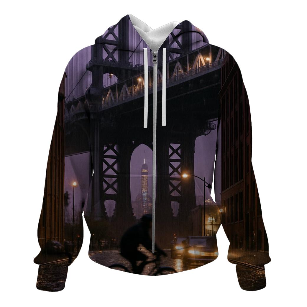 Rainy Dusk Under Manhattan Bridge Looking Toward Downtown custom hoodies