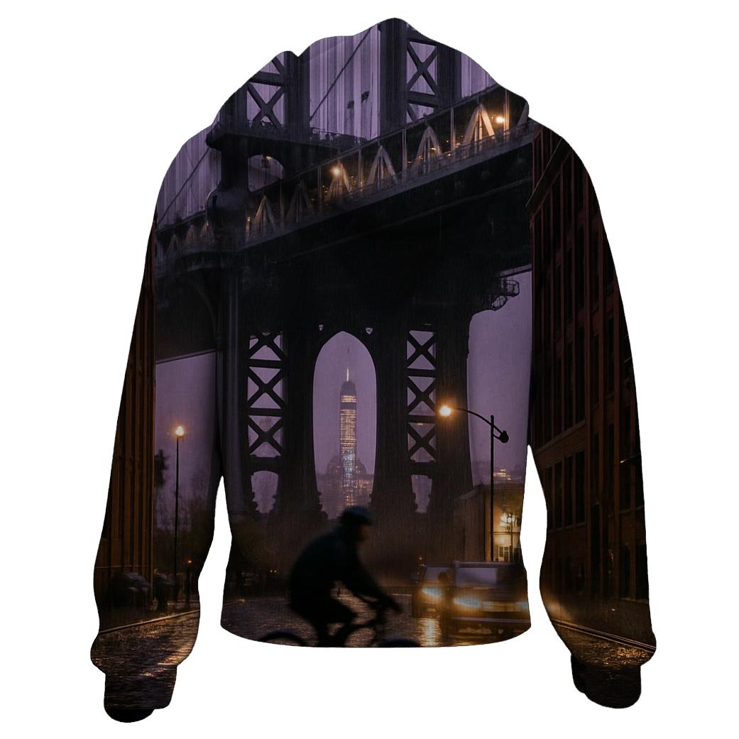Rainy Dusk Under Manhattan Bridge Looking Toward Downtown custom hoodies