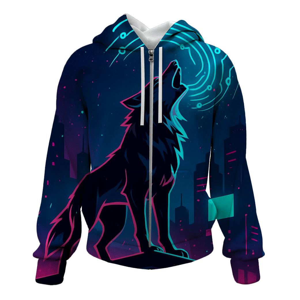 Neon Circuit Howl Wolf lightweight hoodies