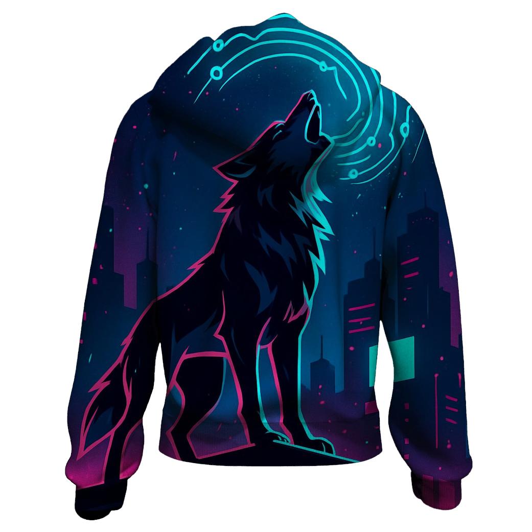 Neon Circuit Howl Wolf lightweight hoodies