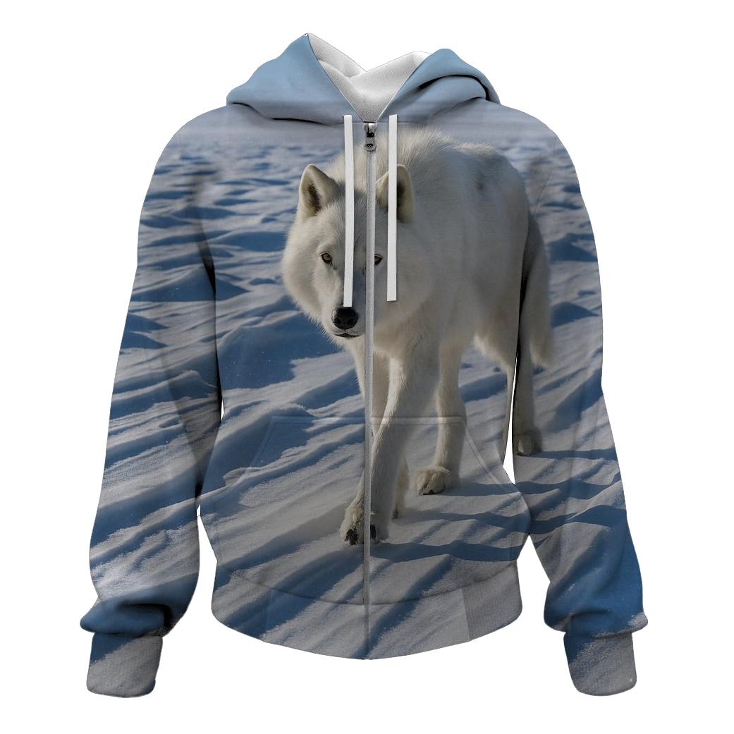 Arctic Wolf Crossing A Wind Carved Sastrugi Field hoodie trends
