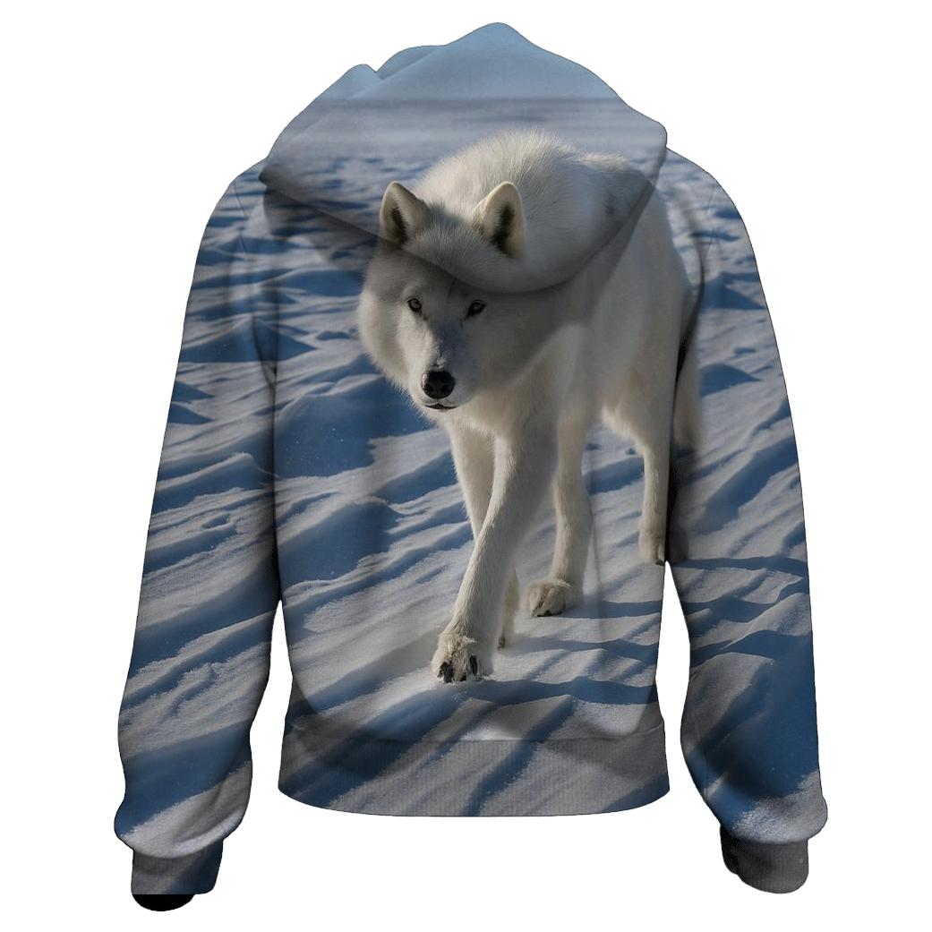 Arctic Wolf Crossing A Wind Carved Sastrugi Field hoodie trends