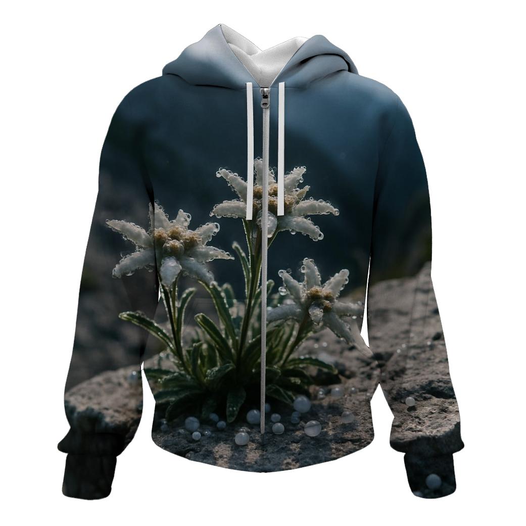 High Alpine Edelweiss After A Sudden Hailburst designer hoodies