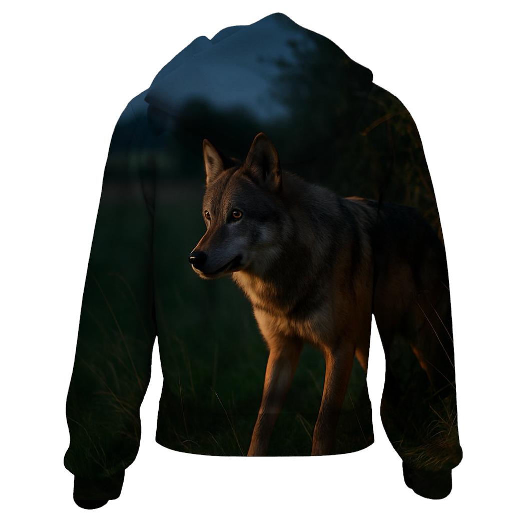 Wolf At The Edge Of Rewilded Farmland At Night hoodie designs