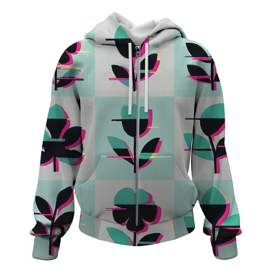 Retro Glitch Botanical Grid heavyweight hoodies