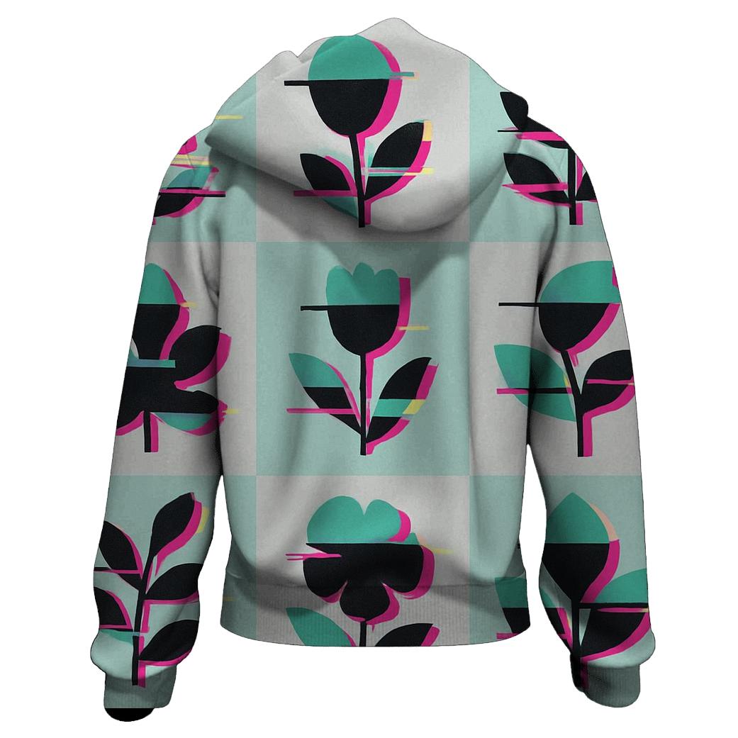 Retro Glitch Botanical Grid heavyweight hoodies