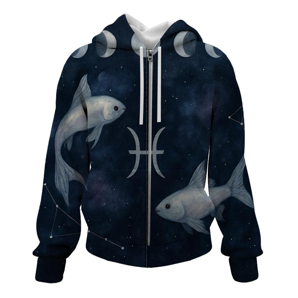 Pisces Twin Fish Lunar Tide Diptych zip-up hoodies