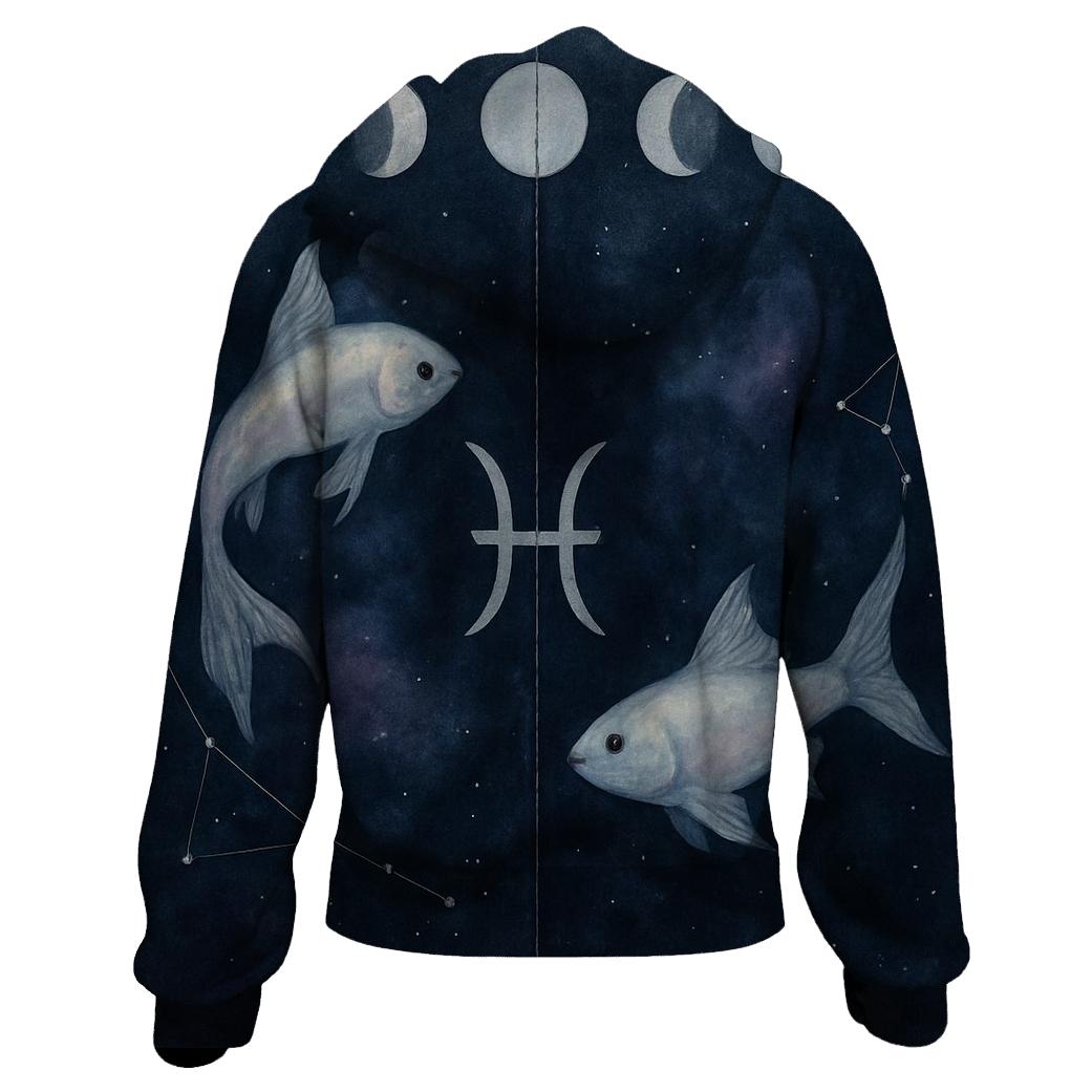 Pisces Twin Fish Lunar Tide Diptych zip-up hoodies