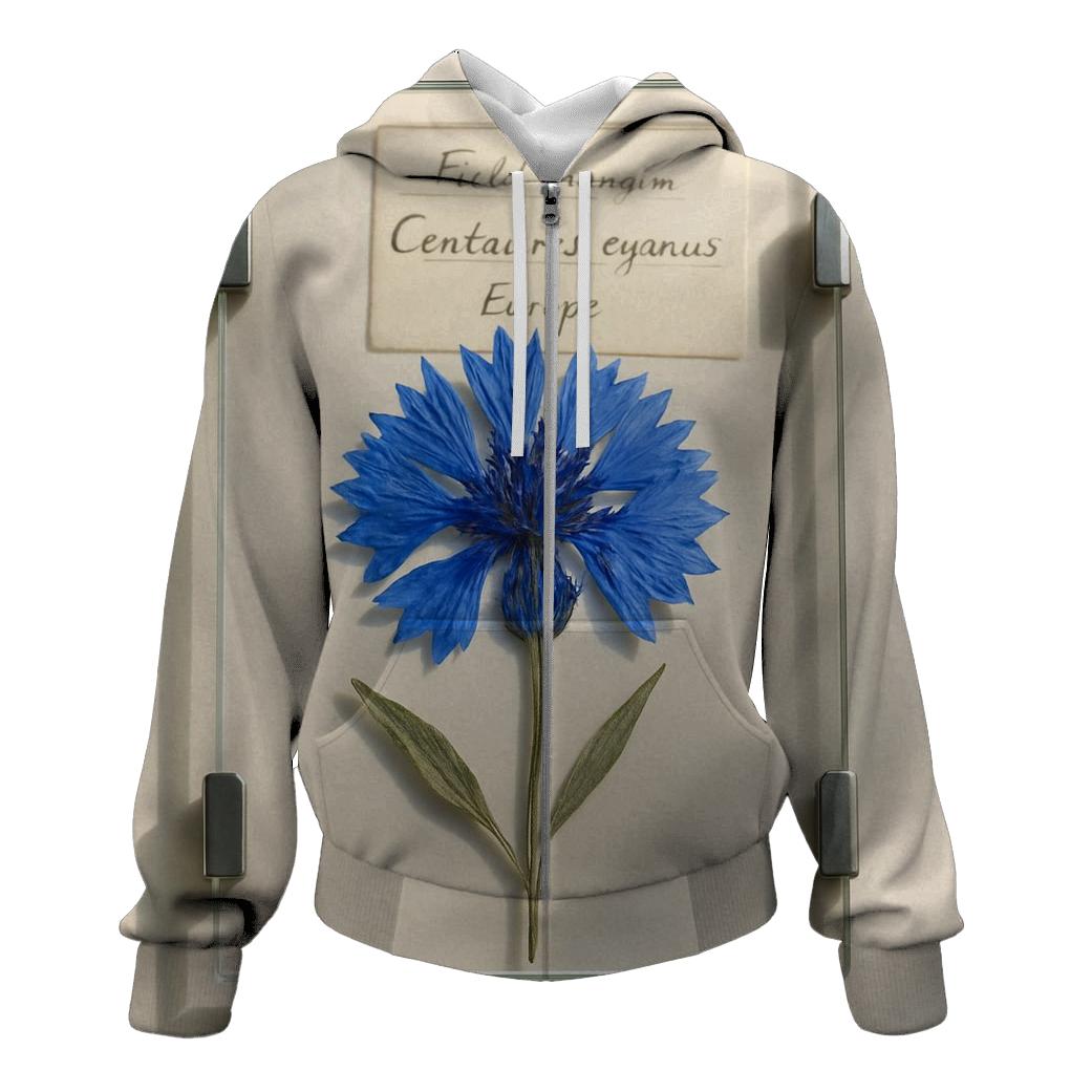 Blue Cornflower Pressed Between Herbarium Glass Plates designer hoodies