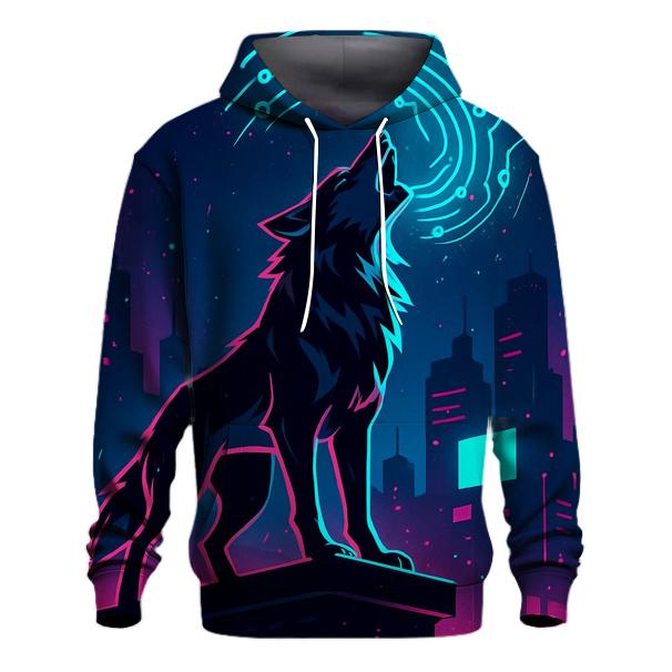 Neon Circuit Howl Wolf graphic hoodies