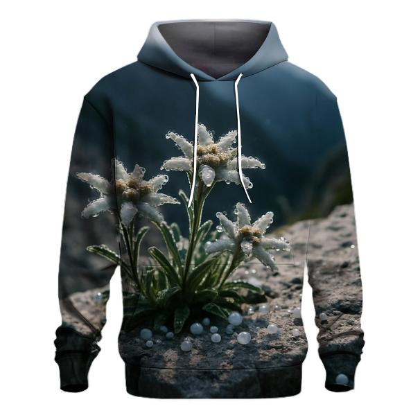 High Alpine Edelweiss After A Sudden Hailburst embroidered hoodies