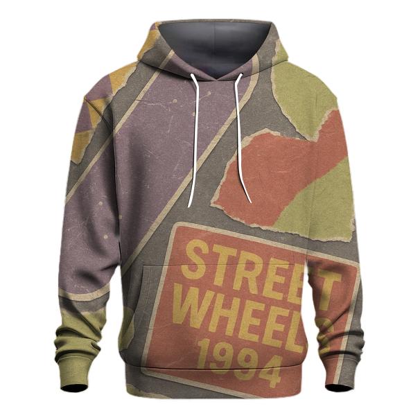 Distressed 1990s Skate Shop Sticker Collage printed hoodies