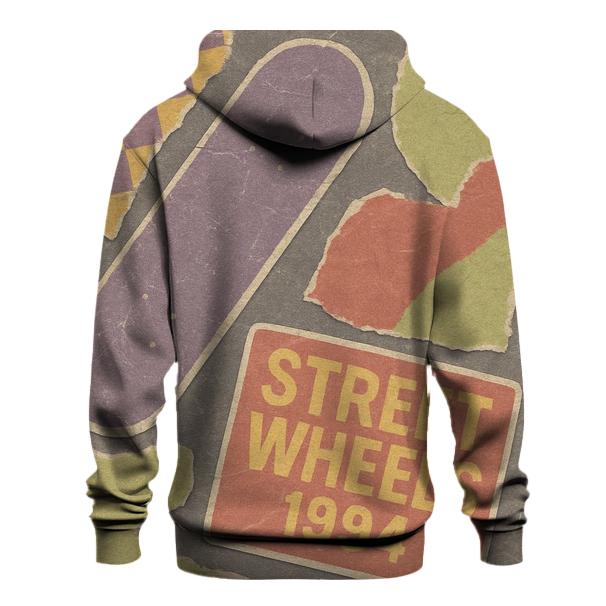 Distressed 1990s Skate Shop Sticker Collage printed hoodies