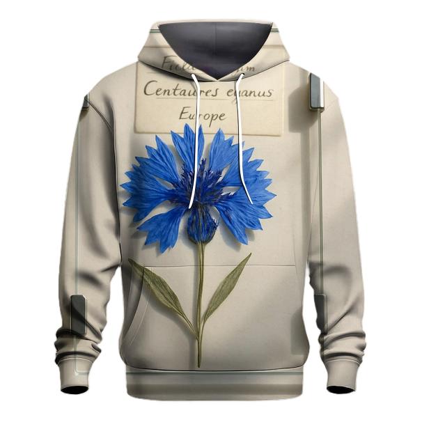 Blue Cornflower Pressed Between Herbarium Glass Plates printed hoodies