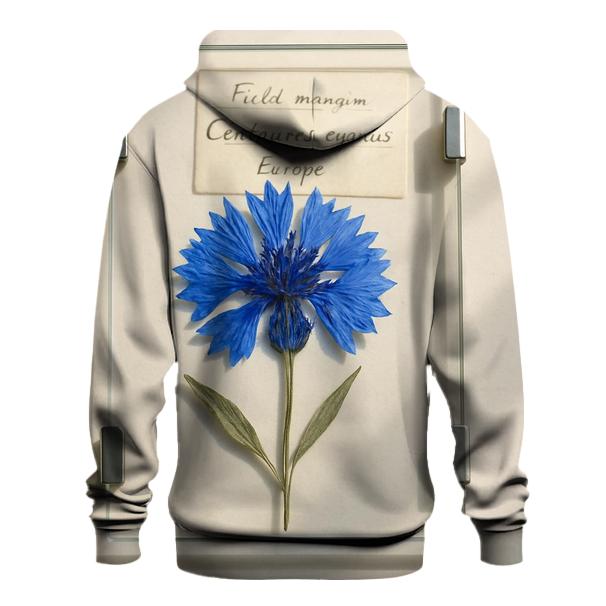 Blue Cornflower Pressed Between Herbarium Glass Plates printed hoodies